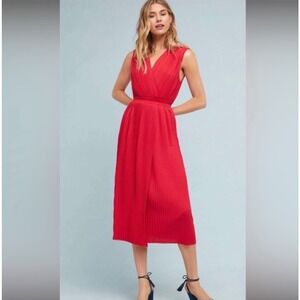 Tracy Reese Red Pleated Surplice V-Neck Midi Dress XS